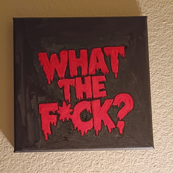 Handpainted 'WTF?' Statement Word Art Acrylic Painting On Canvas Wall Decor 8x8' - Picture 1 of 1